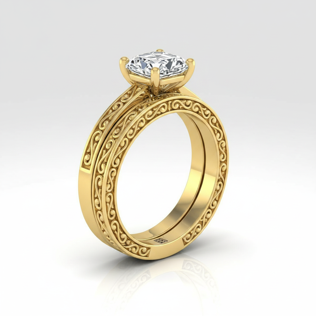 The Veronica Matching Wedding Band, Asscher in 18K Yellow Gold