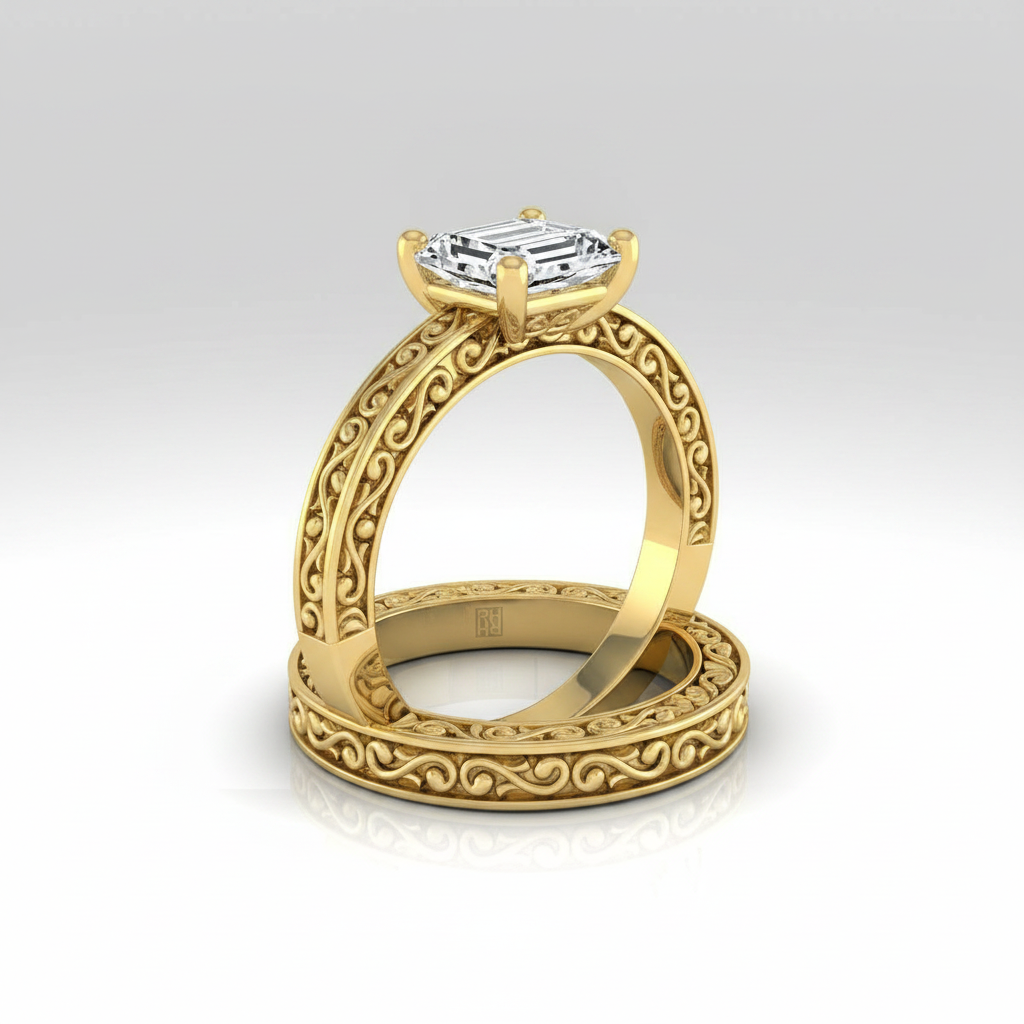 The Veronica Matching Wedding Band, Emerald in 18K Yellow Gold