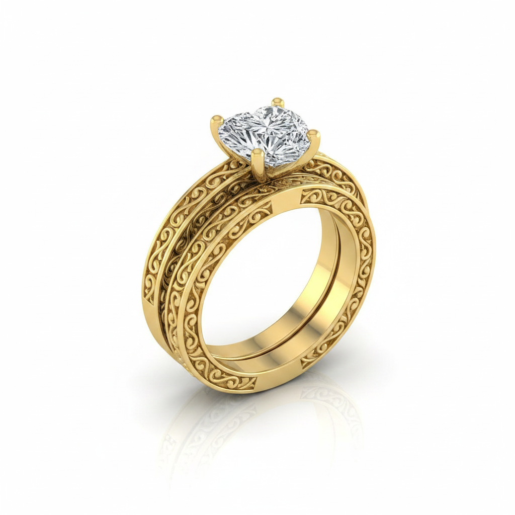 The Veronica Matching Wedding Band, Heart in 18K Yellow Gold