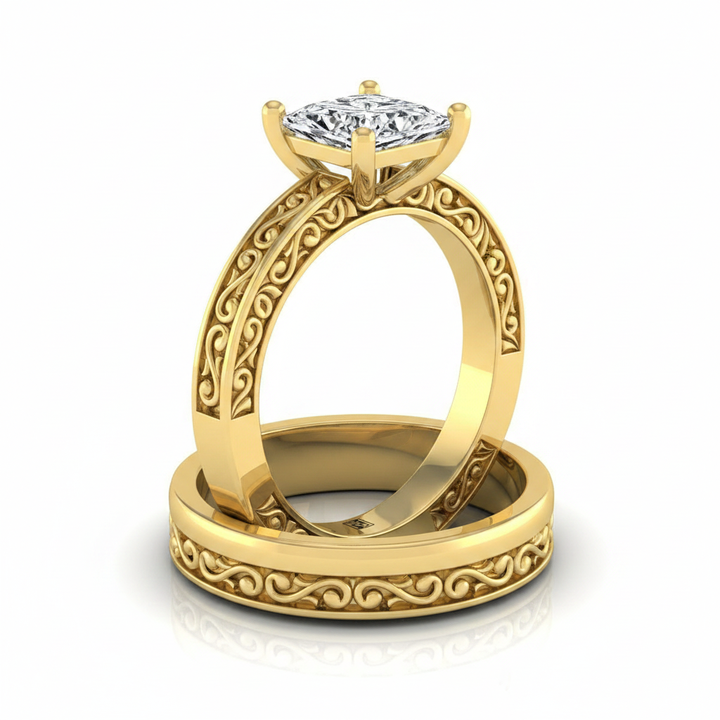 The Veronica Matching Wedding Band, Princess in 18K Yellow Gold