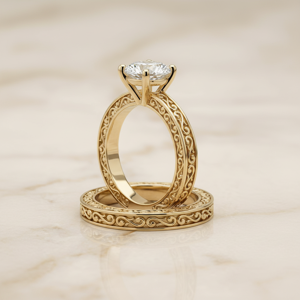 The Veronica Matching Wedding Band, Round in 18K Yellow Gold