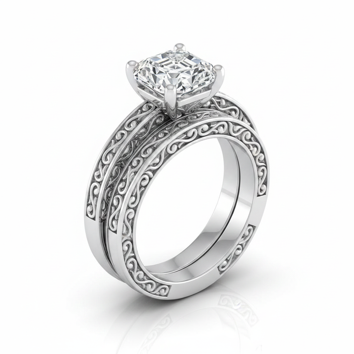 The Veronica Matching Wedding Band, Asscher in Platinum | RockHer