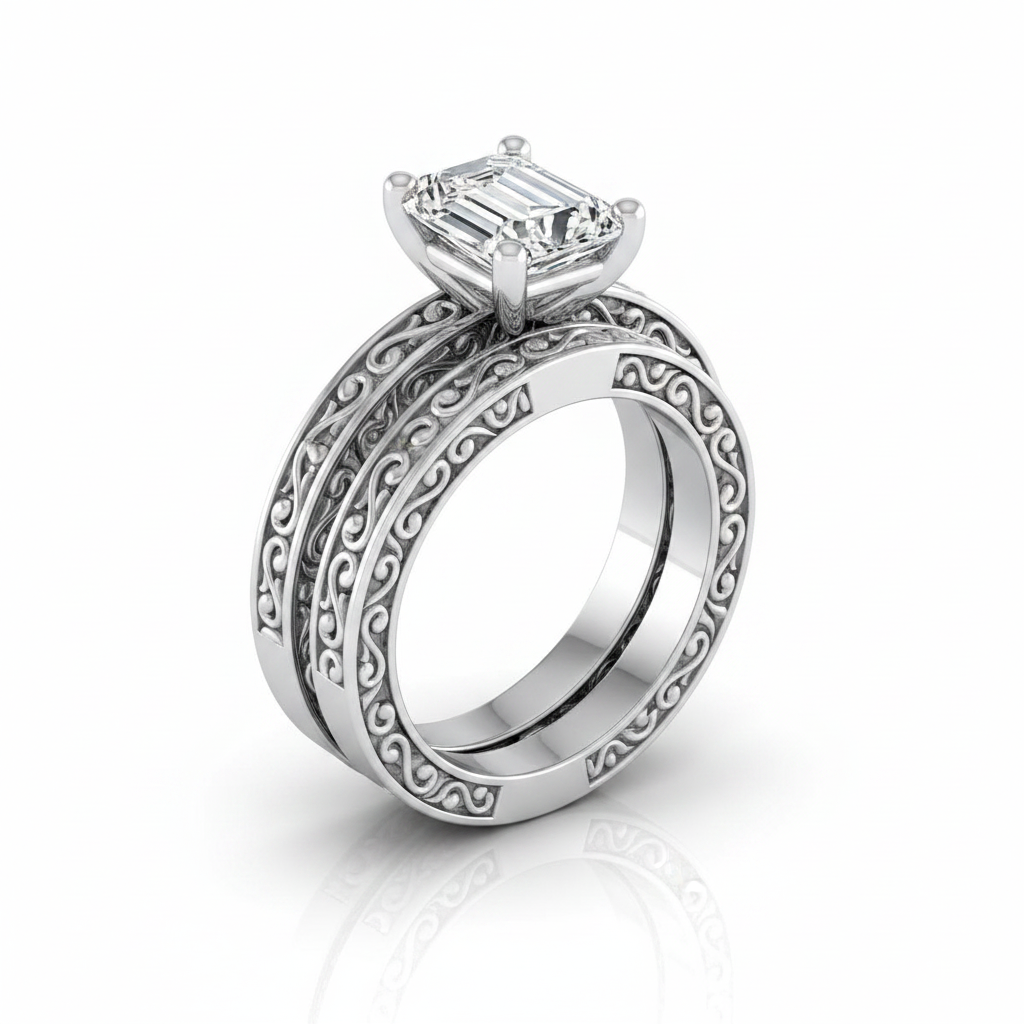 The Veronica Matching Wedding Band, Emerald in Platinum