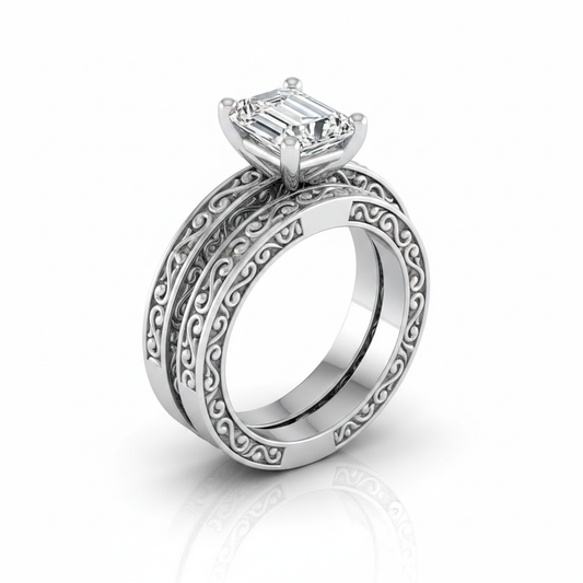 The Veronica Matching Wedding Band, Emerald in Platinum