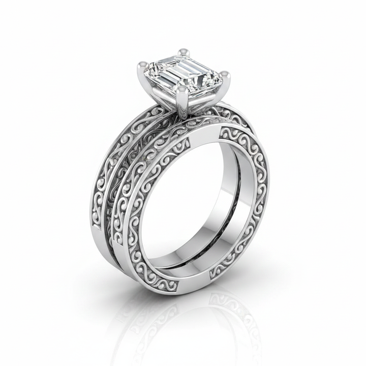The Veronica Matching Wedding Band, Emerald in Platinum | RockHer