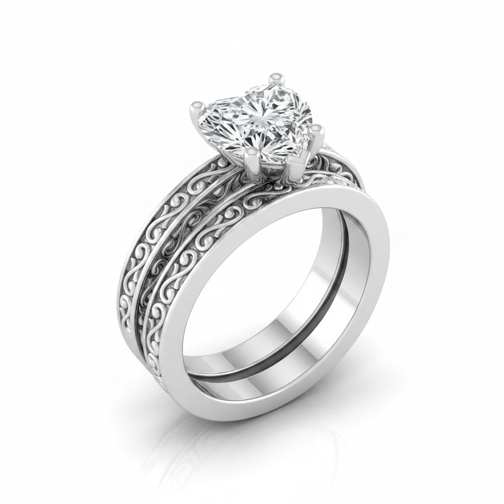 The Veronica Matching Wedding Band, Heart in Platinum