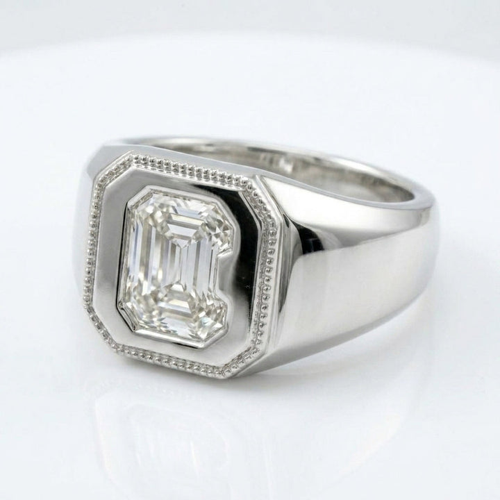 Women's Vintage Milgrain lab-grown diamond letter signet ring in Platinum, letter C, product photography