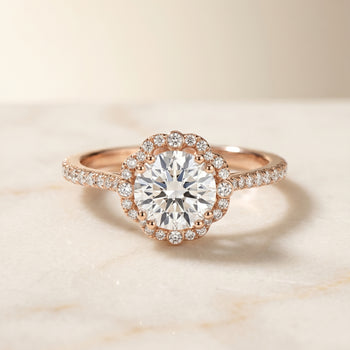 The Florence Vintage Scalloped Halo Round Engagement Ring Setting in 14K Rose Gold