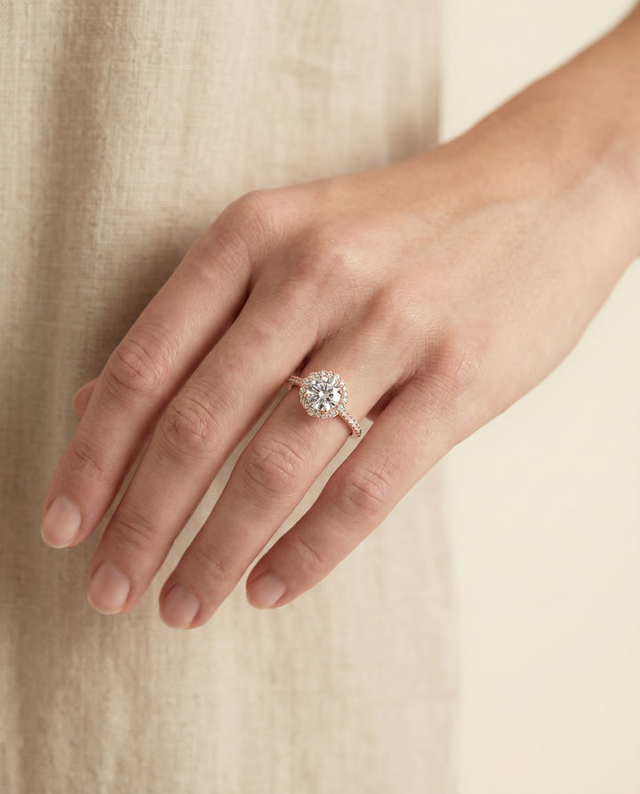 The Florence Scalloped Pavé Halo Engagement Ring Setting for Round Diamonds in 14K Rose Gold