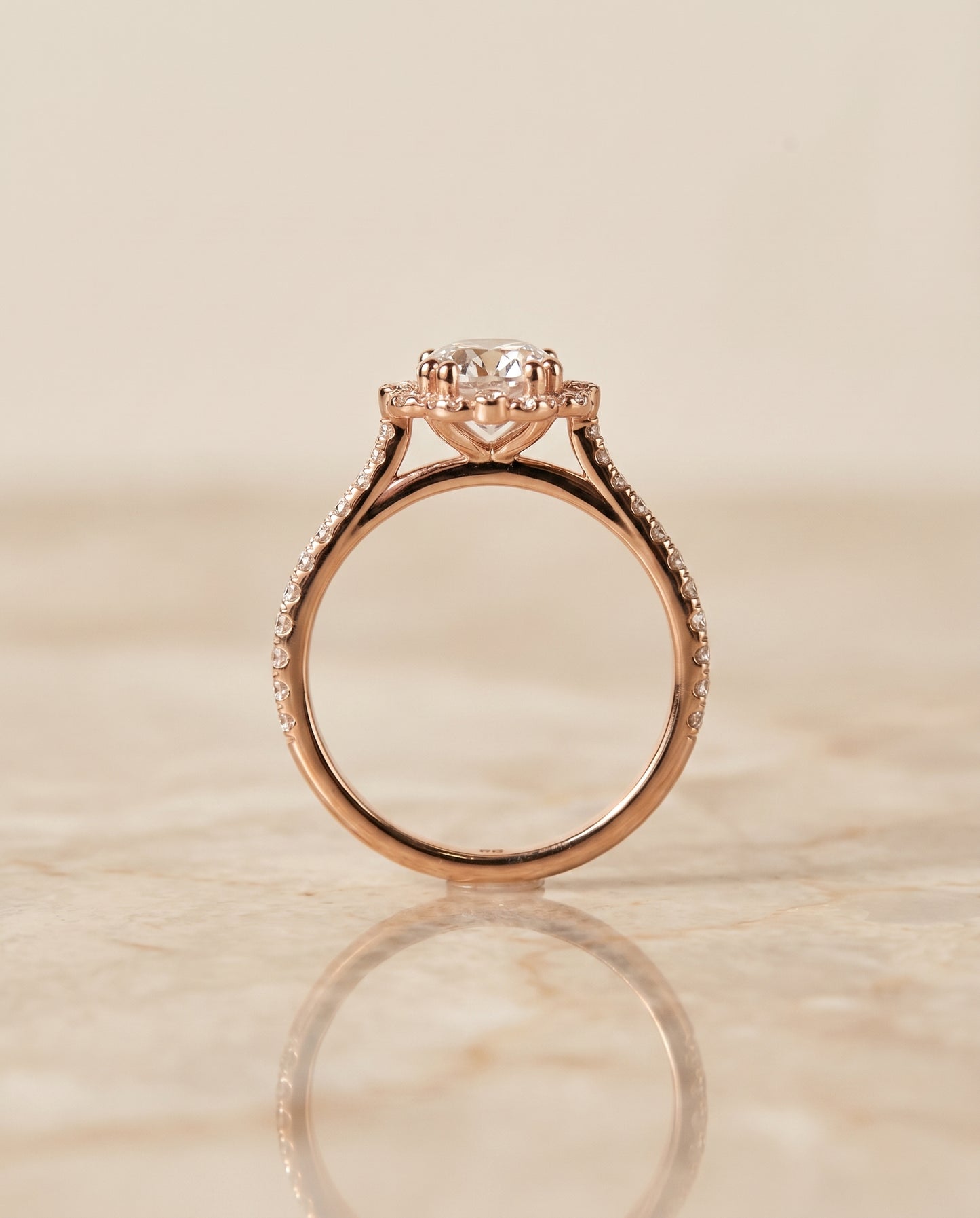 The Florence Scalloped Pavé Halo Engagement Ring Setting for Round Diamonds in 14K Rose Gold