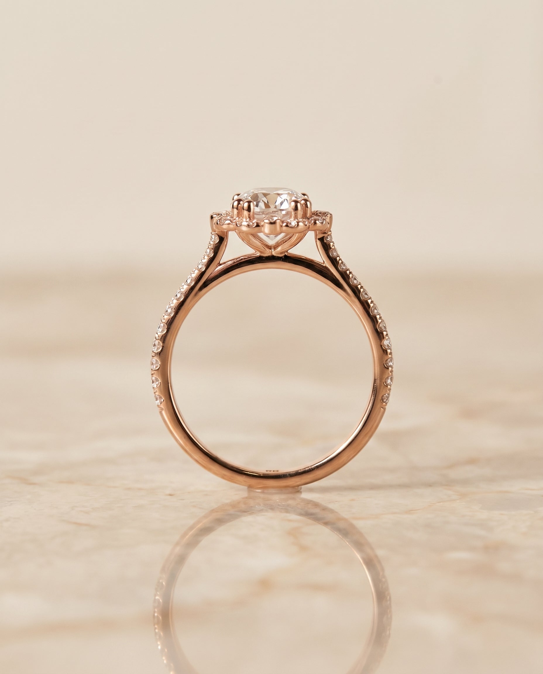 The Florence vintage scalloped halo engagement ring setting, shown in 14K Rose Gold | RockHer