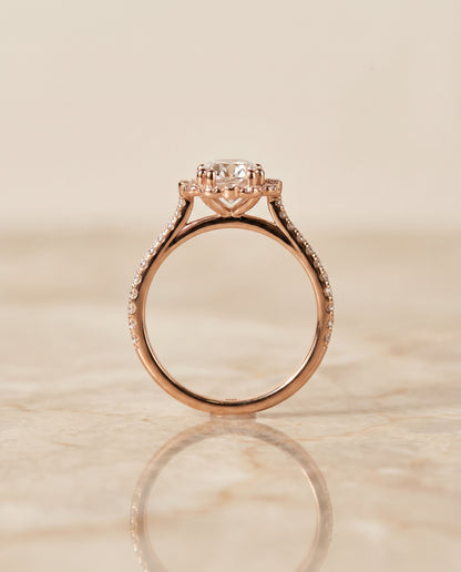 The Florence Vintage Scalloped Halo Round Engagement Ring Setting in 14K Rose Gold