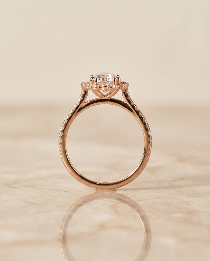 The Florence Scalloped Pavé Halo Engagement Ring Setting for Round Diamonds in 14K Rose Gold