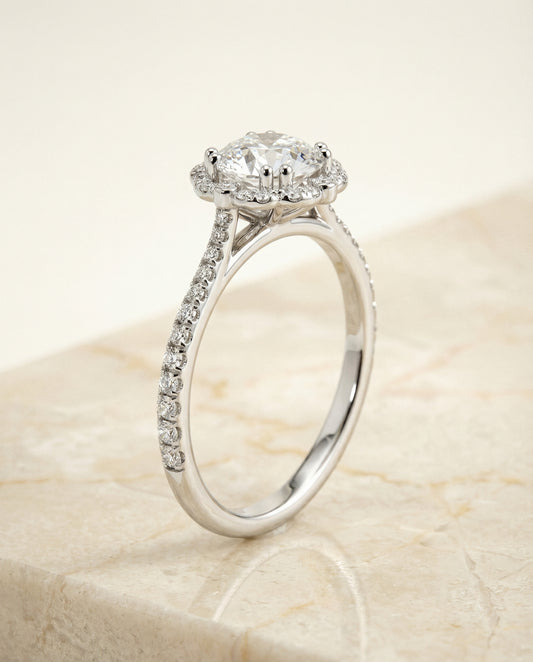 Vintage Scalloped Halo Engagement Ring Setting in 14K White Gold