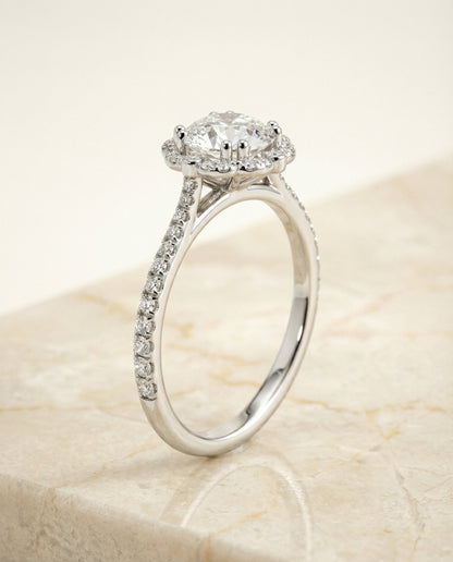 The Florence Select Vintage Scalloped Halo Solitaire Engagement Ring with Lab Diamond in Platinum — view 2