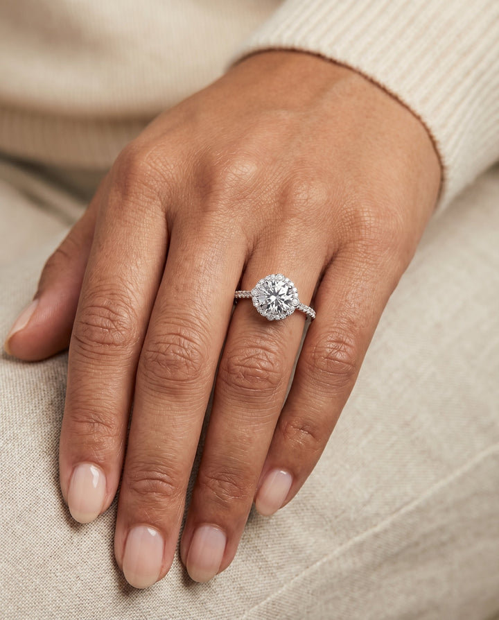 The Florence Select Vintage Scalloped Halo Solitaire Engagement Ring with Lab Diamond in 18K White Gold — view 5