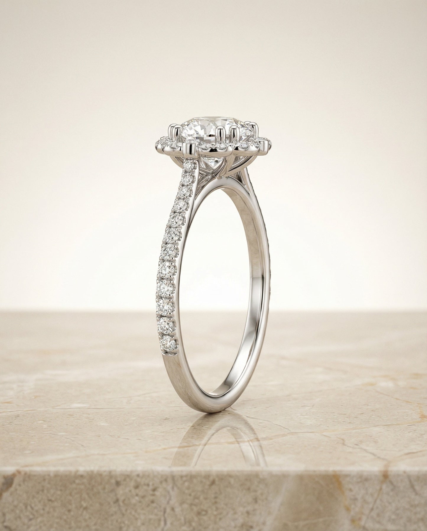 The Florence Select Vintage Scalloped Halo Solitaire Engagement Ring with Lab Diamond in Platinum — view 6