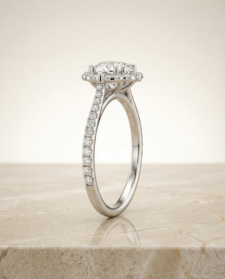 The Florence Select Vintage Scalloped Halo Solitaire Engagement Ring with Lab Diamond in Platinum — view 6