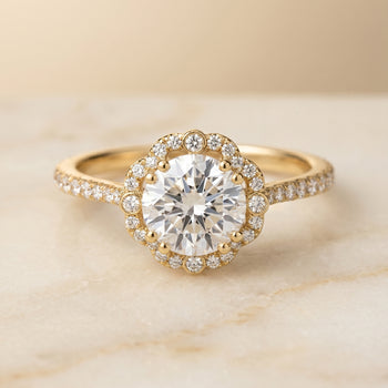 The Florence Halo Engagement Ring Setting for Round Diamonds in 18K Yellow Gold