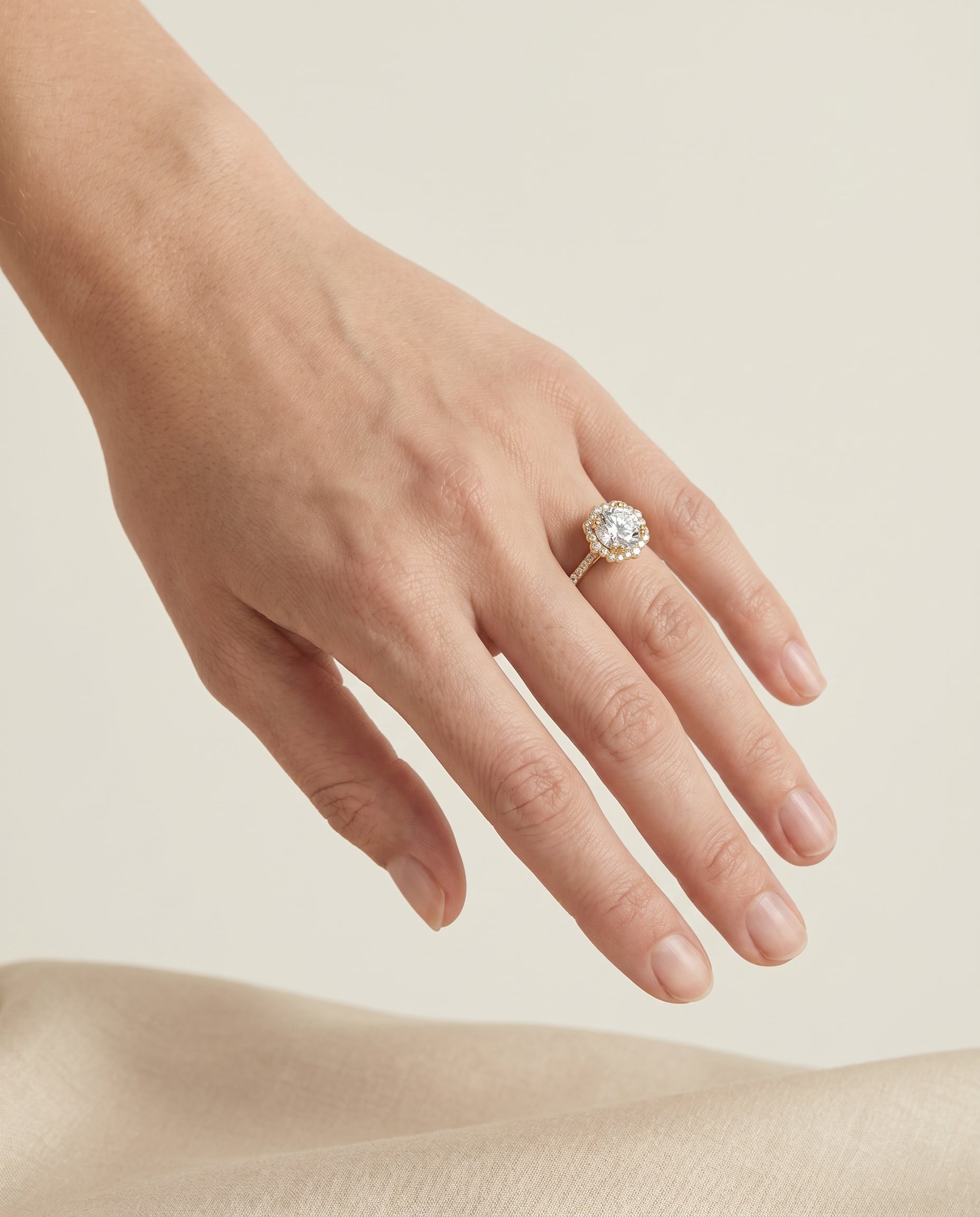 The Florence engagement ring setting in 18K Yellow Gold, vintage scalloped halo design | RockHer