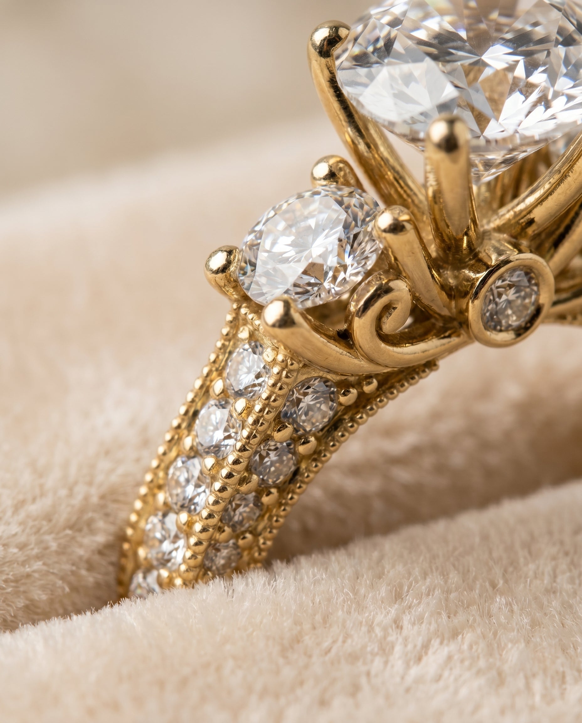 18K Yellow Gold band of The Rosie round engagement ring setting | RockHer