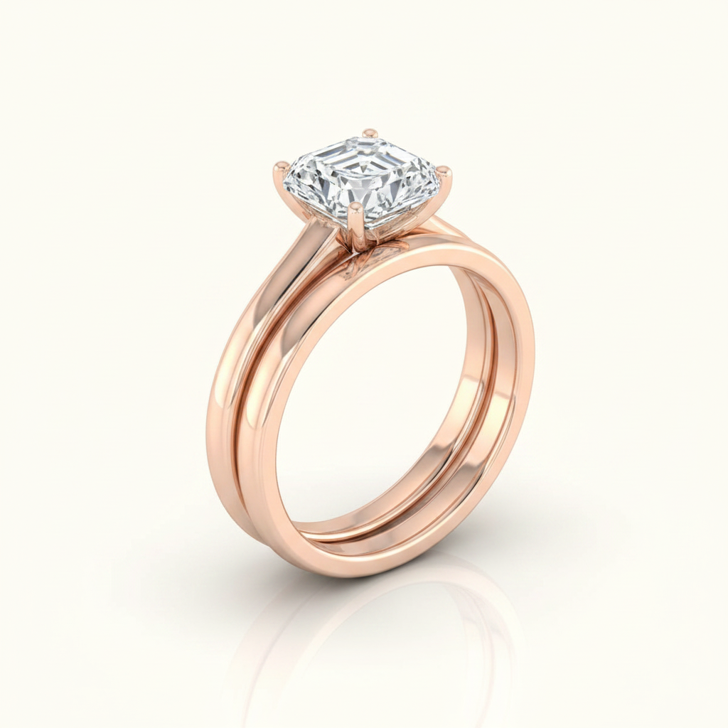 The Viola Matching Wedding Band, Asscher in 14K Rose Gold