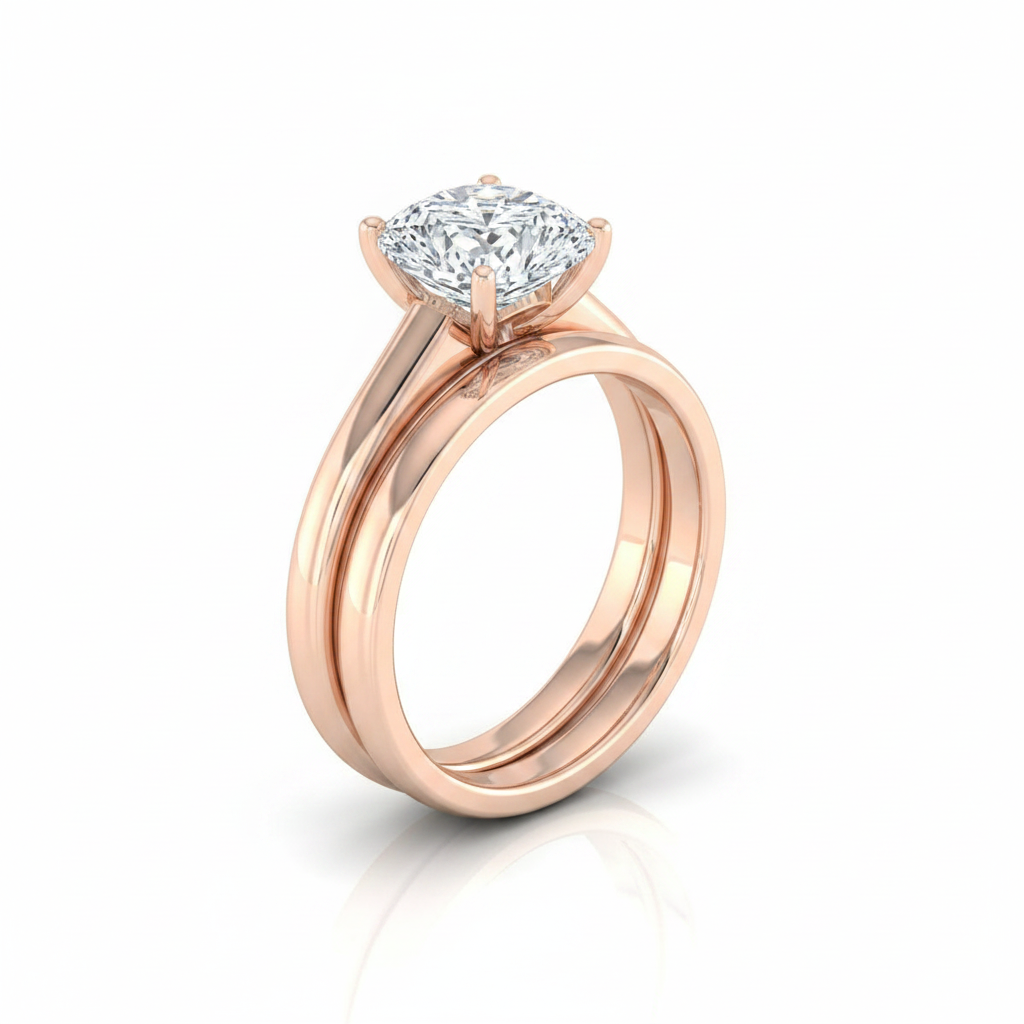 The Viola Matching Wedding Band, Cushion in 14K Rose Gold