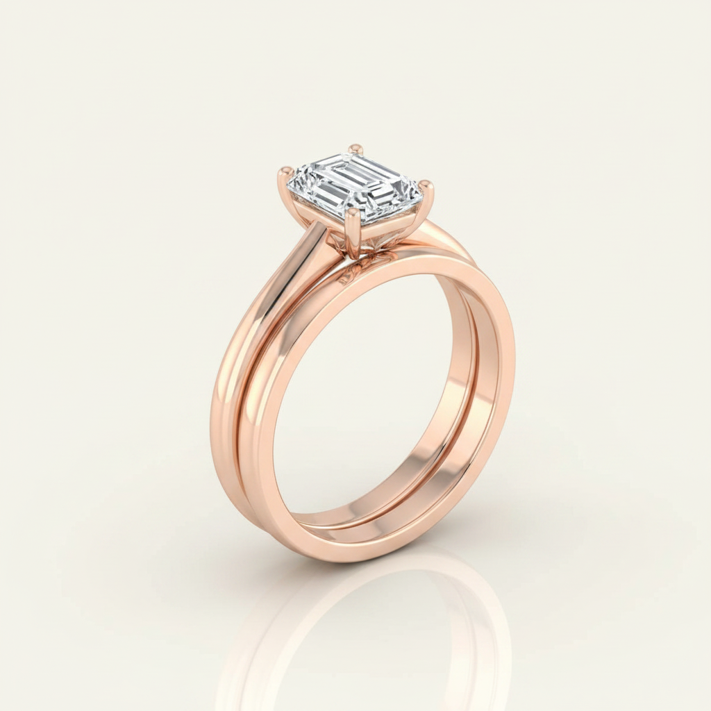 The Viola Matching Wedding Band, Emerald in 14K Rose Gold