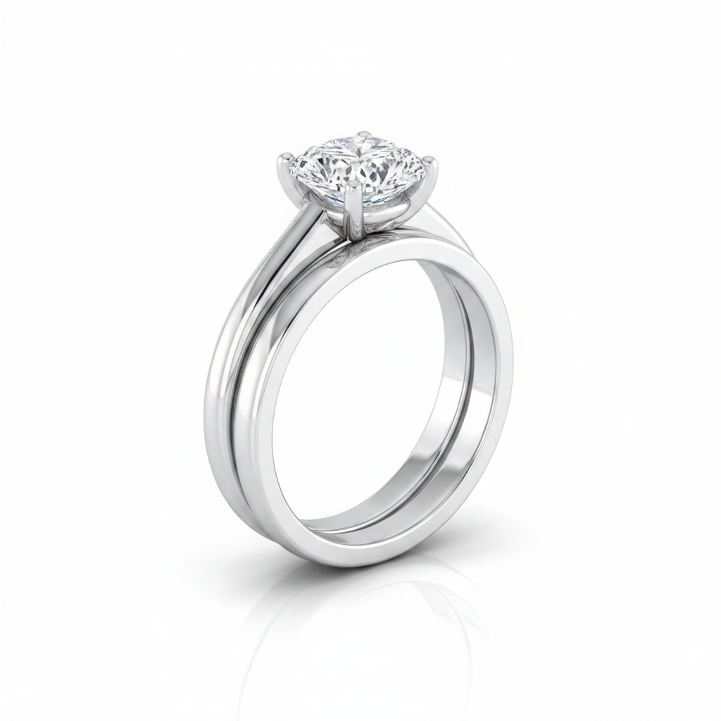 The Viola Matching Wedding Band, Cushion in 18K White Gold