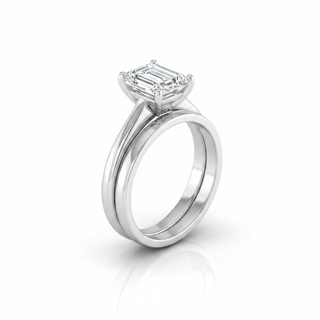 The Viola Matching Wedding Band, Emerald in 18K White Gold