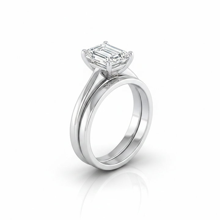 The Viola Matching Wedding Band, Emerald in 18K White Gold | RockHer