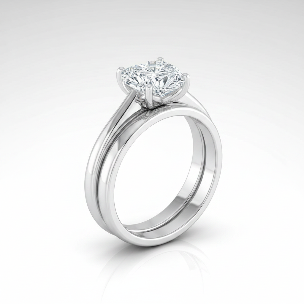 The Viola Matching Wedding Band, Heart in 18K White Gold