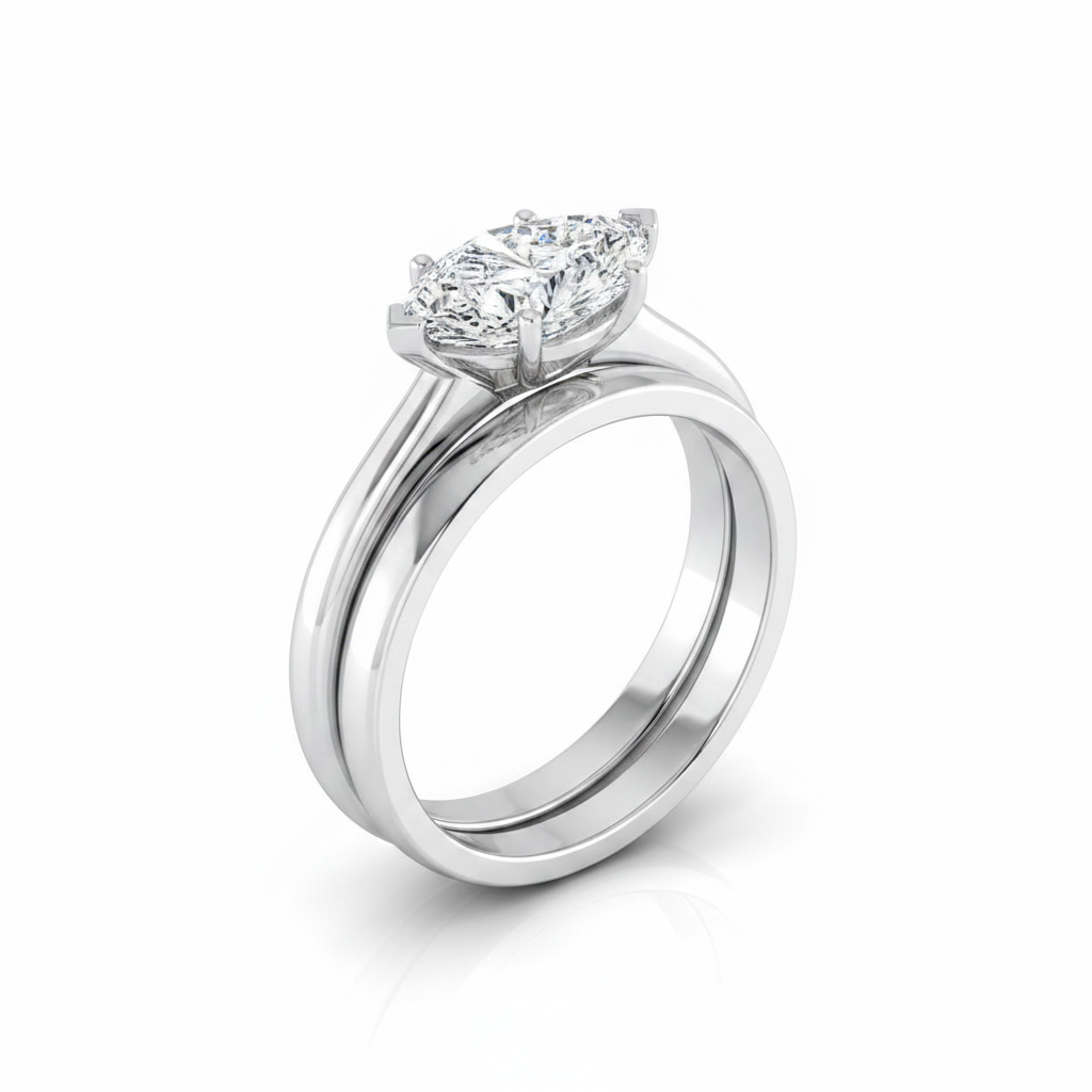 The Viola Matching Wedding Band, Marquise in 18K White Gold