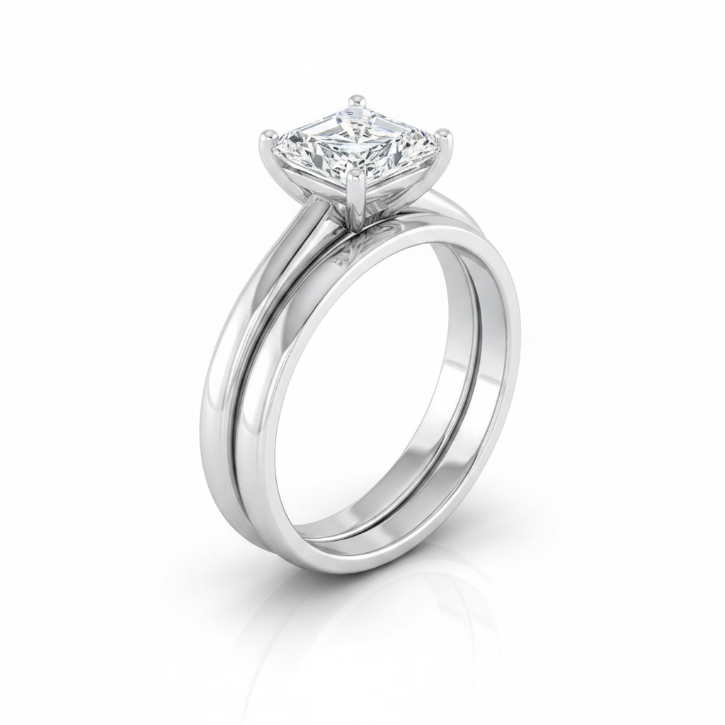 The Viola Matching Wedding Band, Radiant in 18K White Gold