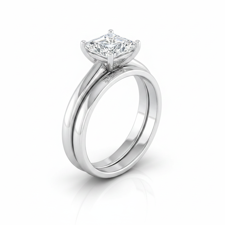 The Viola Matching Wedding Band, Radiant in 18K White Gold | RockHer