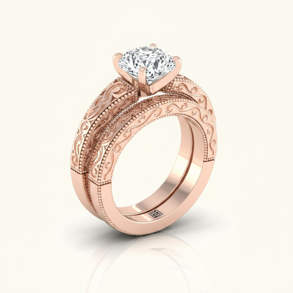 The Virginia Matching Wedding Band, Cushion in 14K Rose Gold