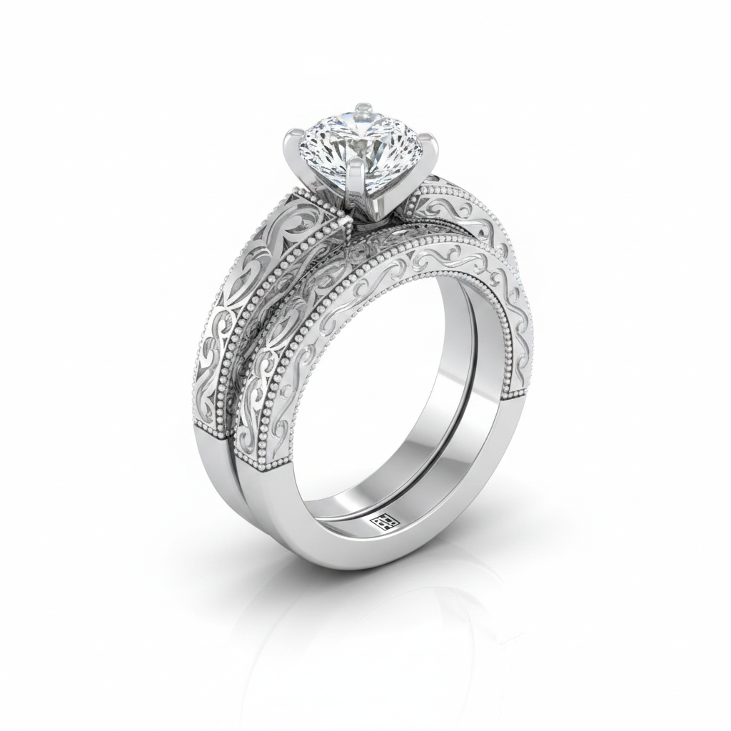 The Virginia Matching Wedding Band, Cushion in 18K White Gold
