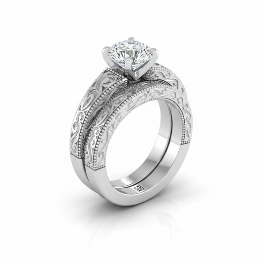 The Virginia Matching Wedding Band, Cushion in 18K White Gold