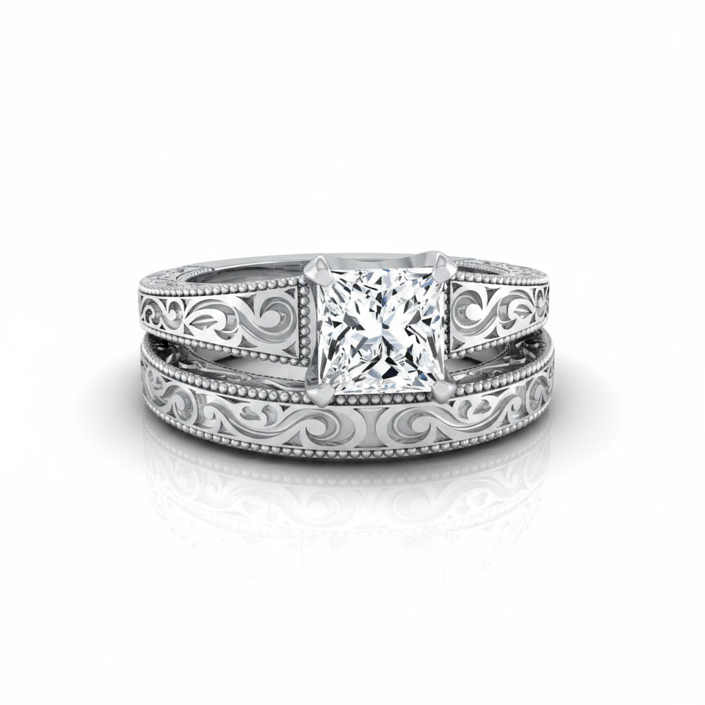 The Virginia Matching Wedding Band, Princess in 18K White Gold