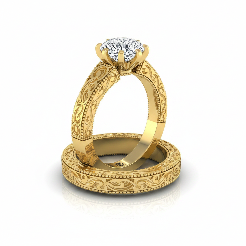 The Virginia Matching Wedding Band, Cushion in 18K Yellow Gold