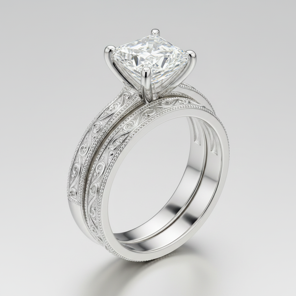 The Virginia Matching Wedding Band, Princess in Platinum