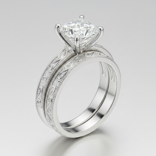 The Virginia Matching Wedding Band, Princess in Platinum