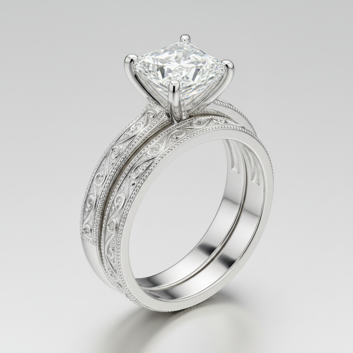 The Virginia Matching Wedding Band, Princess in Platinum | RockHer