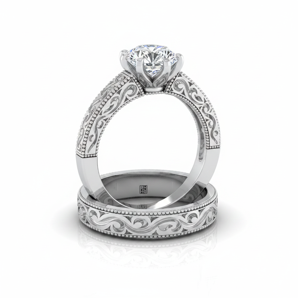 The Virginia Matching Wedding Band, Round in Platinum