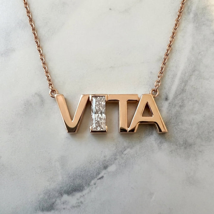 VITA lab-grown diamond letter necklace in 14K Rose Gold