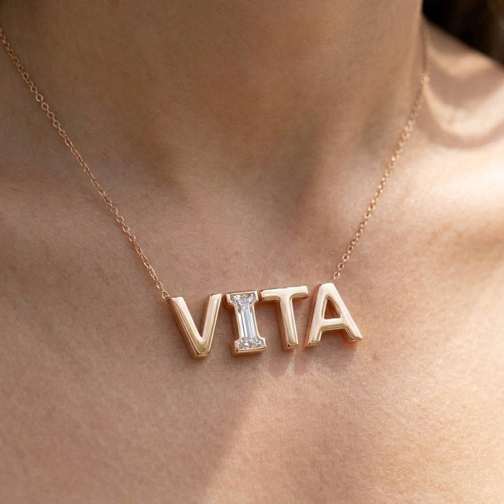 VITA lab-grown diamond necklace in 14K Rose Gold, worn on neck