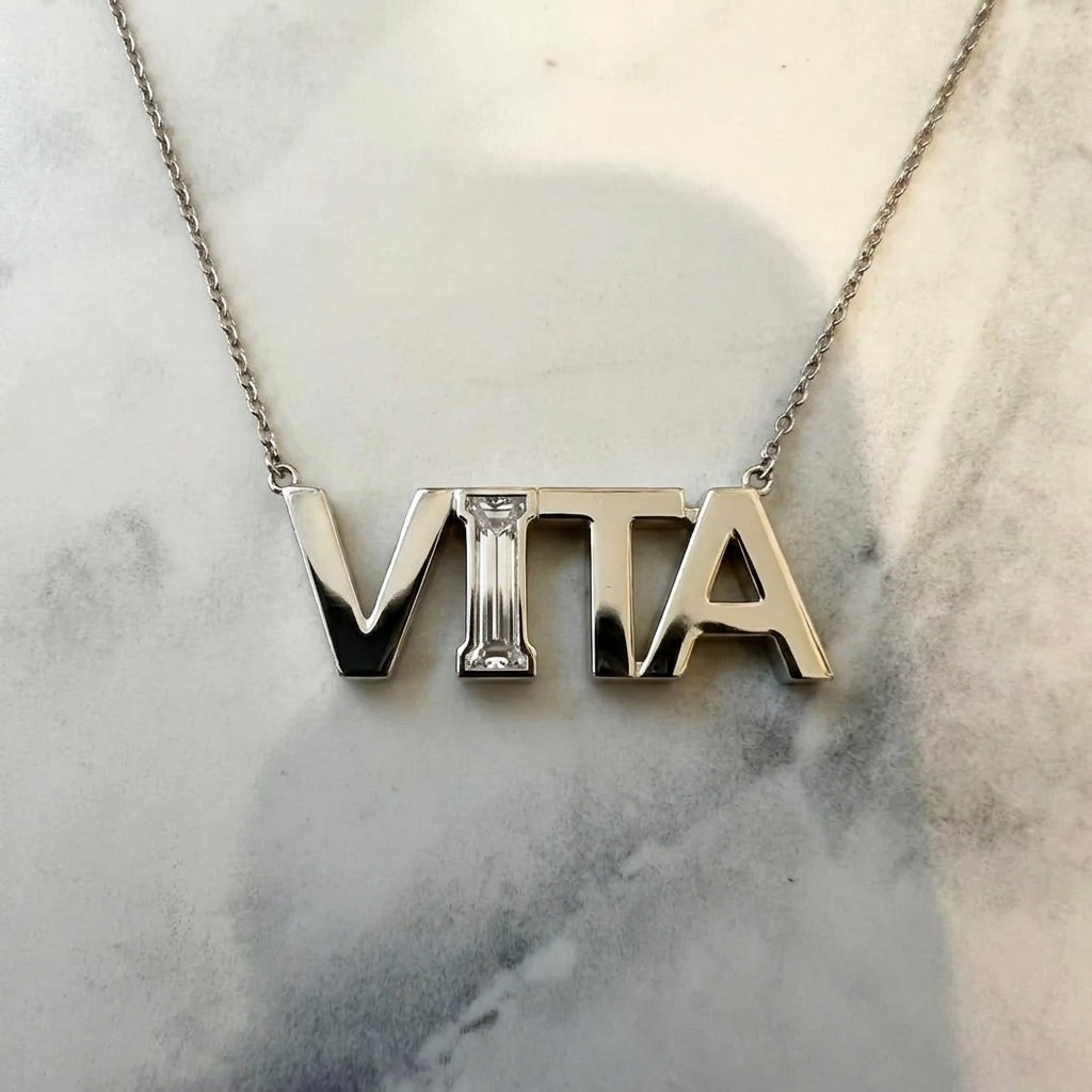 VITA lab-grown diamond letter necklace in 14K White Gold