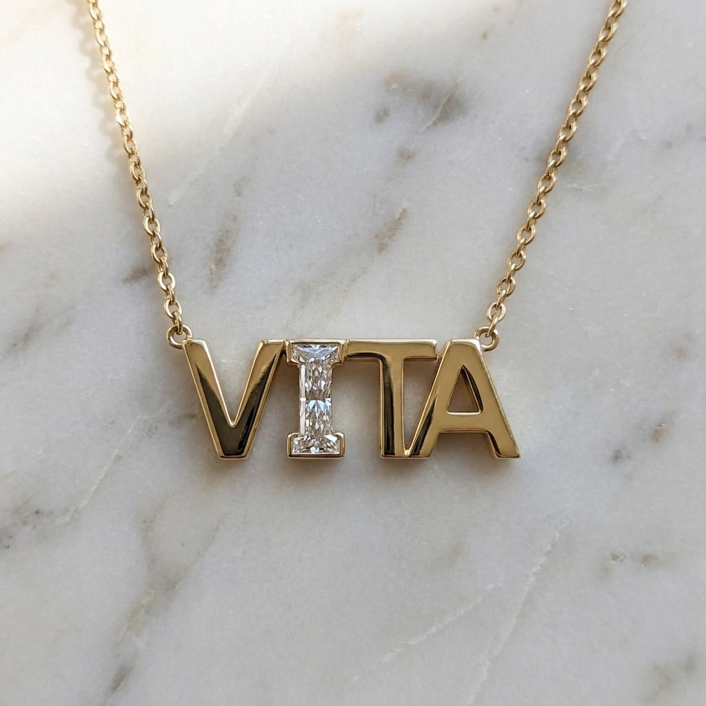 VITA lab-grown diamond letter necklace in 14K Yellow Gold