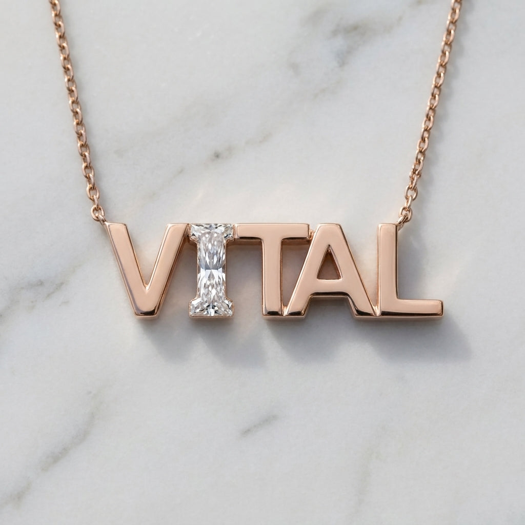 VITAL lab-grown diamond letter necklace in 14K Rose Gold