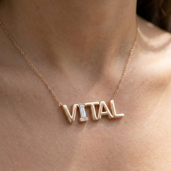 VITAL lab-grown diamond necklace in 14K Rose Gold, worn on neck